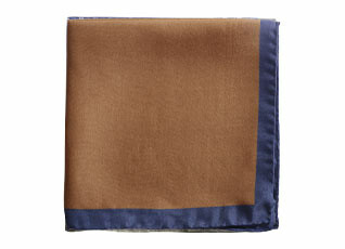 Camel and Navy border Mulberry Silk Pocket Square