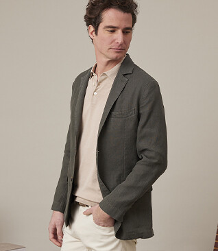 Dark Olive Linen Blazer - LUBIN
