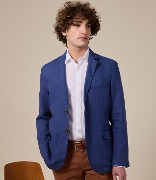 Indigo Blue  Linen Blazer - LUBIN