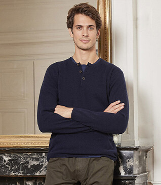 Navy blue buttoned neck wool jumper - CULIAN