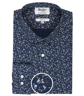 Navy shirt with Taupe pattern print - MÉDÉRIC