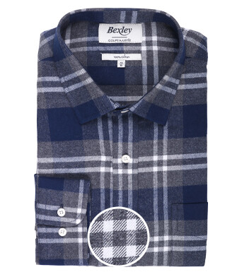 Navy Flannel shirt with grey & white checks - FORESTER