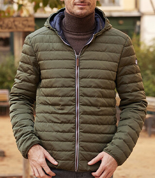Men's Khaki Lightweight Hooded Down Jacket - SIVERT II