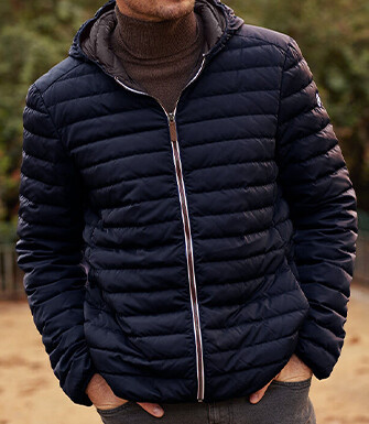 Men's Navy Lightweight Hooded Down Jacket - SIVERT II