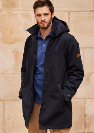 Dark navy padded Men's trench coat - AURESTILDE