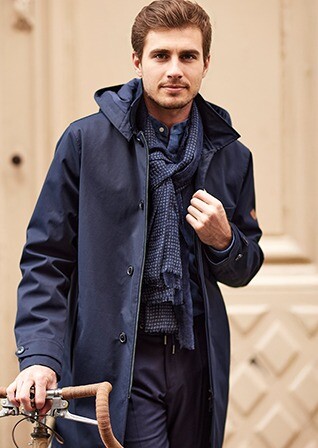 Dark navy padded Men's trench coat - AURESTILDE