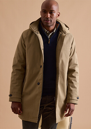 Dark Beige padded Men's trench coat - AURESTILDE