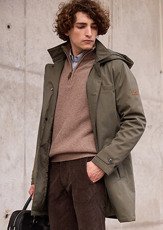 Dark Green padded Men's trench coat - AURESTILDE
