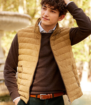 Hazelnut leather sleeveless Down Jacket - NIKLAS