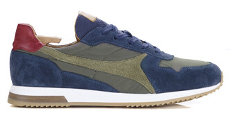 Navy Velvet and Khaki Men's leather Trainers - BOLWARRA