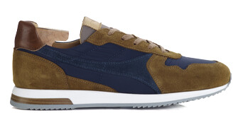 Chamois and Navy Men's leather Trainers - BOLWARRA
