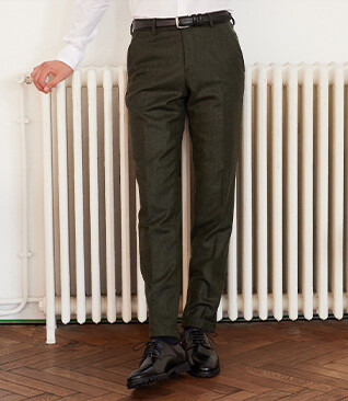 Dark Green Herringbone Men's dress trousers - LELIAN
