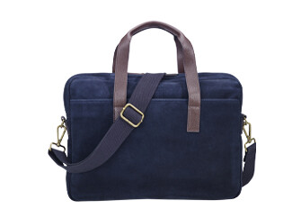 Navy velvet Men's leather satchel - HARWINTON