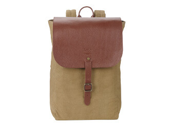 Khaki cotton canva and chestnut leather backpack - HUNTINGTON