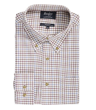 Soft Beige Twill shirt with checks - Chest pocket - BENETTH