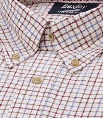 Soft Beige Twill shirt with checks - Chest pocket - BENETTH