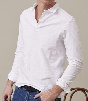 White Men's long sleeve polo shirt - AIDEN ML