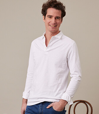 White Men's long sleeve polo shirt - AIDEN ML