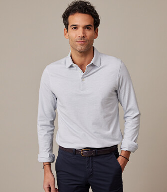 Light Blue Men's long sleeve polo shirt - AIDEN ML