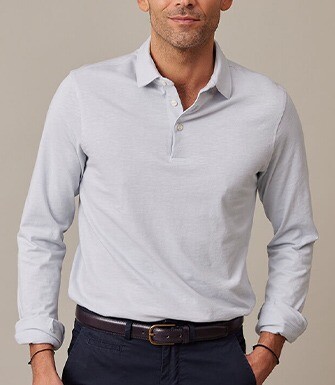 Light Blue Men's long sleeve polo shirt - AIDEN ML
