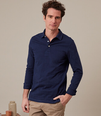 Navy Men's long sleeve polo shirt - AIDEN ML