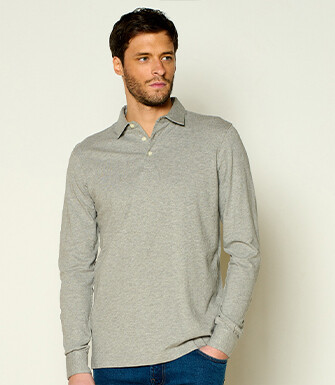 Light Grey Melange Men's long sleeve polo shirt - AIDEN ML
