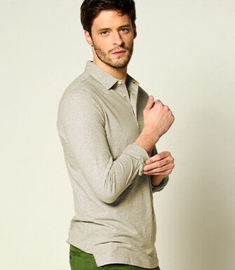 Light Taupe Melange Men's long sleeve polo shirt - AIDEN ML