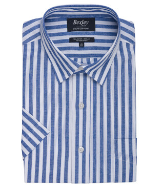 Blue ocean short sleeve shirt with white stripes - SALVIEN MC