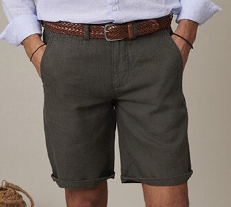 Dark Olive linen shorts - BORYS