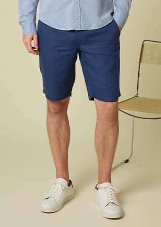 Indigo Blue Linen Bermuda Shorts - BORYS