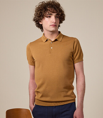 Men’s Dress Knit Polo Shirt  Camel - BRAIDEN