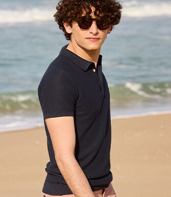 Prussian Blue men's textured polo shirt - BRAIDEN
