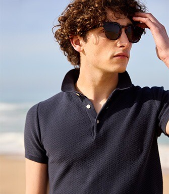 Prussian Blue men's textured polo shirt - BRAIDEN