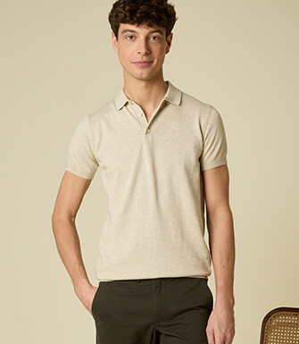 Men’s Dress Knit Polo Shirt Beige Melange - BRAIDEN