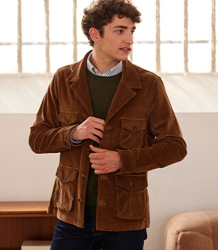 Men's dark camel corduroy safari jacket - FLORENCIEN