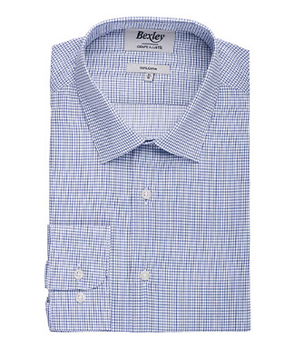 White with Ocean Blue check men's twill shirt - MARTINIEN