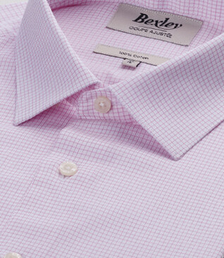 White with light pink check men's twill shirt - MARTINIEN