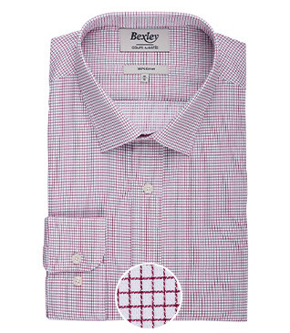 White with Burgundy check men's twill shirt - MARTINIEN