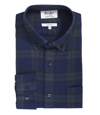 Navy & Dark Green Flannel shirt - Pocket - ANDRICK