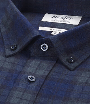 Navy & Dark Green Flannel shirt - Pocket - ANDRICK