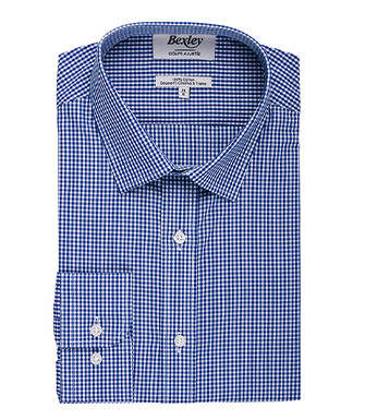 Blue & White Cotton shirt - Straight collar - VALAIRE