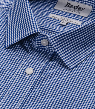 Blue & White Cotton shirt - Straight collar - VALAIRE