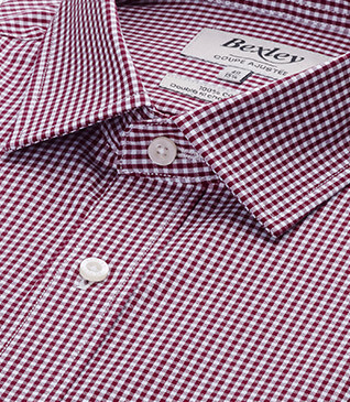 Men's poplin shirt – Burgundy & White Checks - VALAIRE