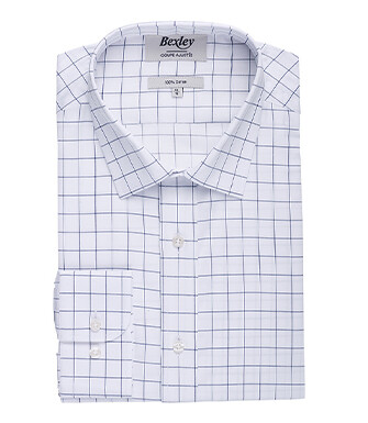 White shirt with blue checks - Straight collar - SERGIUS