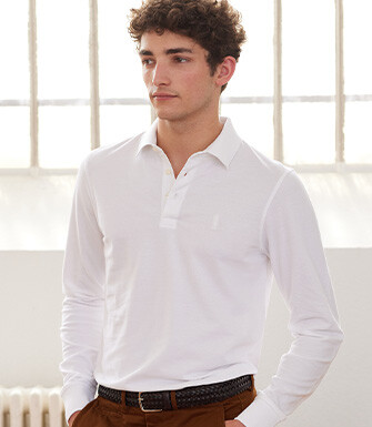 White Men's long sleeve polo shirt - ALEC II ML
