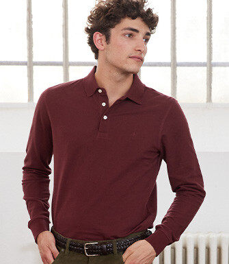 Burgundy Men's long sleeve polo shirt - ALEC II ML