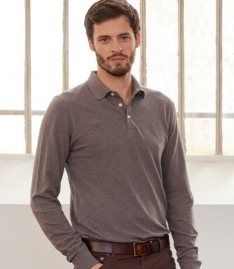 Taupe melange Men's long sleeve polo shirt - ALEC II ML