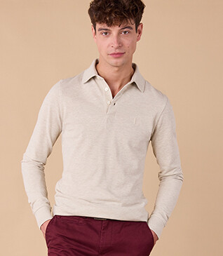 Light beige Melange - Men's long sleeve polo shirt - ALEC II ML