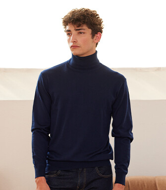 Navy Wool roll-neck jumper - EMERINOS