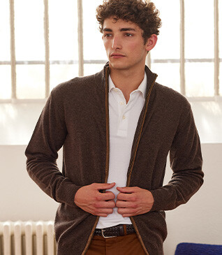 Men's dark chocolate wool cardigan - KANTHER